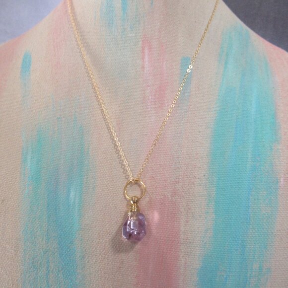 Nugget Amethyst Necklace, Gemstone Perfume Bottle Pendant - Picture 3 of 7